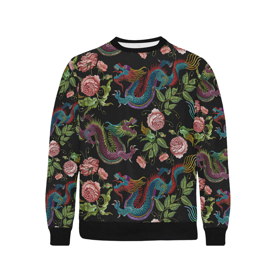Dragons flower pattern Men's Crew Neck Sweatshirt