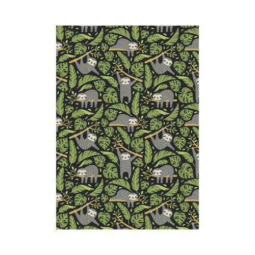 Cute sloths tropical palm leaves black background House Flag Garden Flag