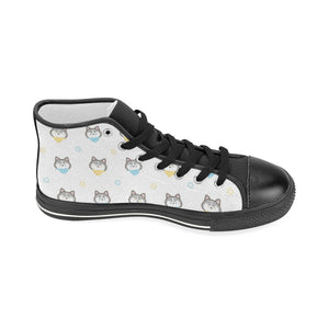 Cute Siberian Husky pattern Women's High Top Canvas Shoes Black