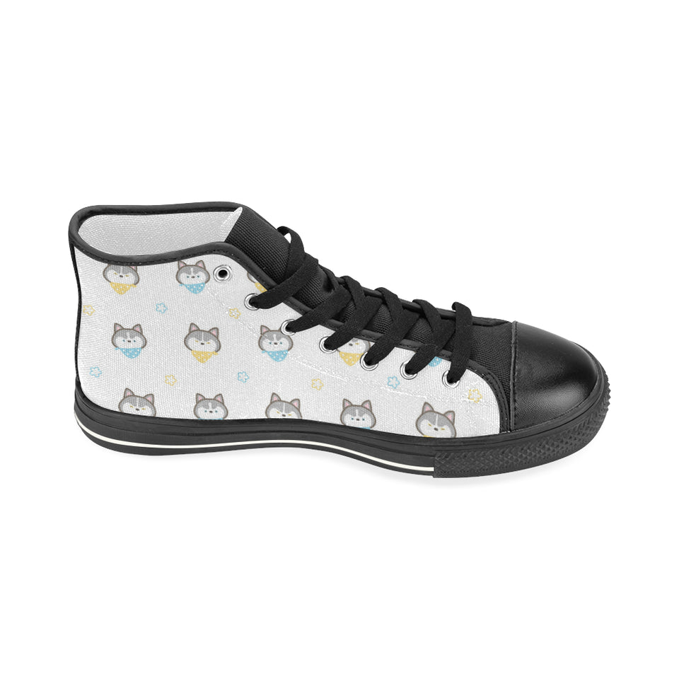 Cute Siberian Husky pattern Women's High Top Canvas Shoes Black