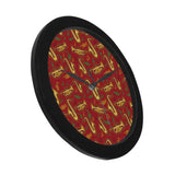 Saxophone cornet pattern red background Elegant Black Wall Clock