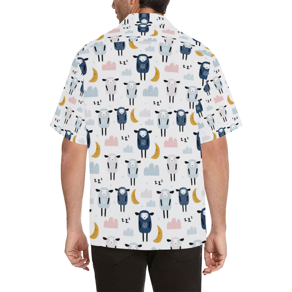 Cute sleeping sheep moon cloud pattern Men's All Over Print Hawaiian Shirt