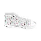 cute mermaid dolphin fish starfish pattern Men's High Top Canvas Shoes White