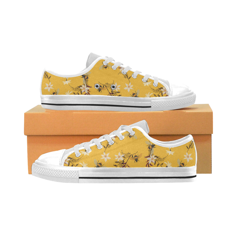 Bee flower pattern Men's Low Top Shoes White