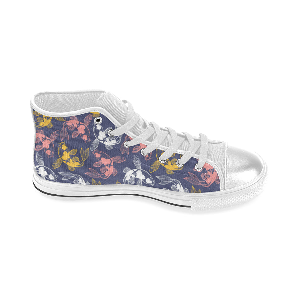 Fancy Carp pattern Women's High Top Canvas Shoes White
