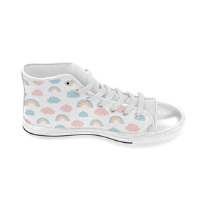 Cute rainbow clound pattern Women's High Top Canvas Shoes White
