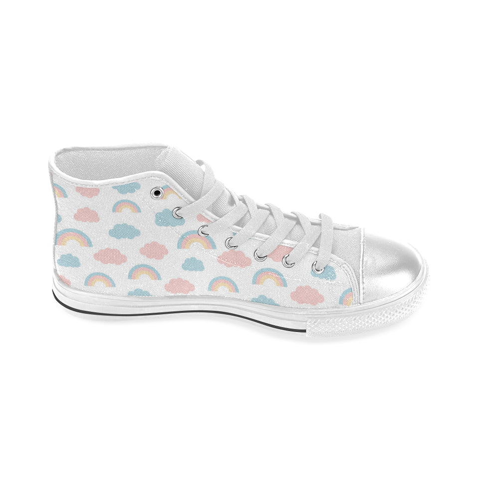 Cute rainbow clound pattern Women's High Top Canvas Shoes White