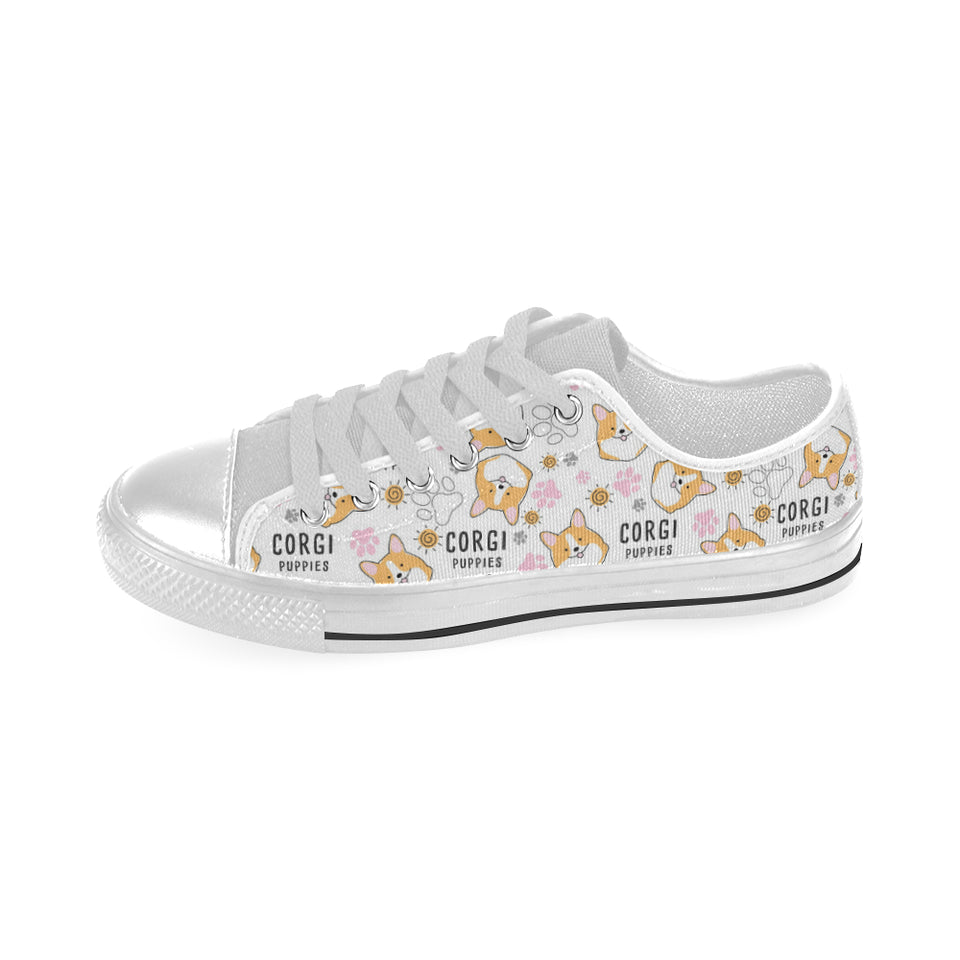 Corgi Dog Pattern Men's Low Top Canvas Shoes White