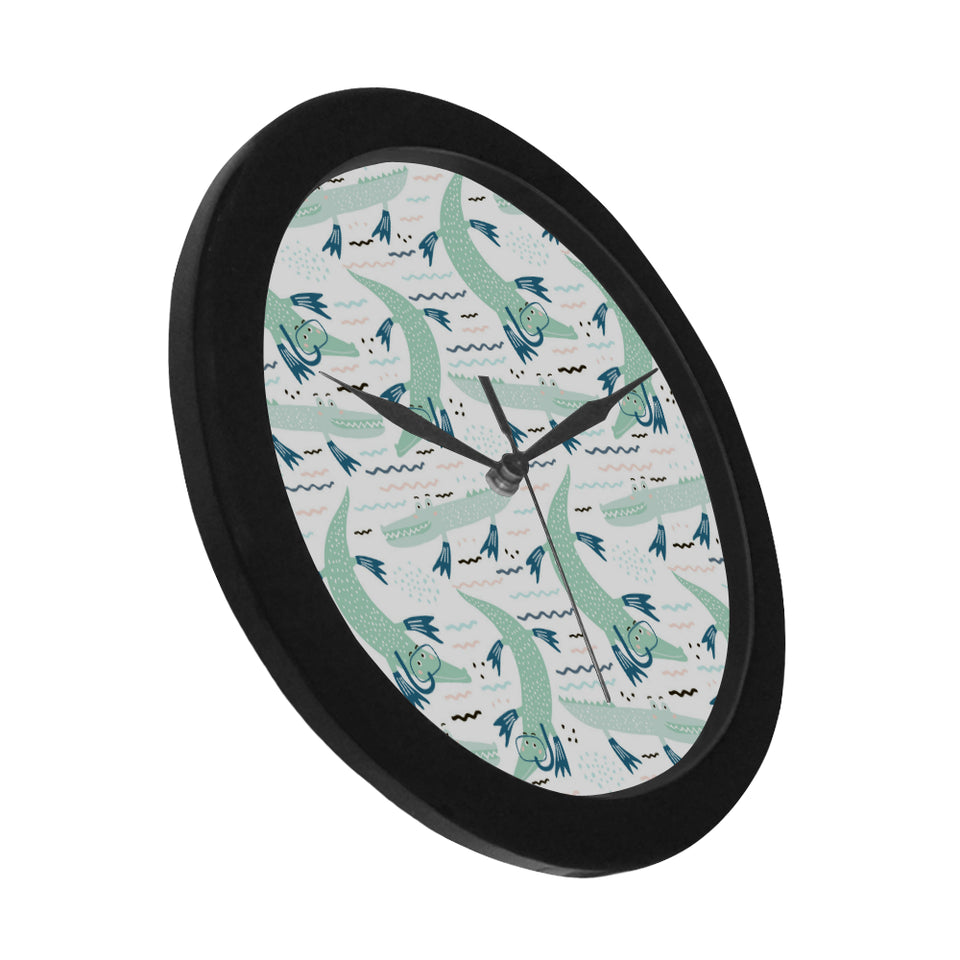 Crocodile diver pattern Elegant Black Wall Clock
