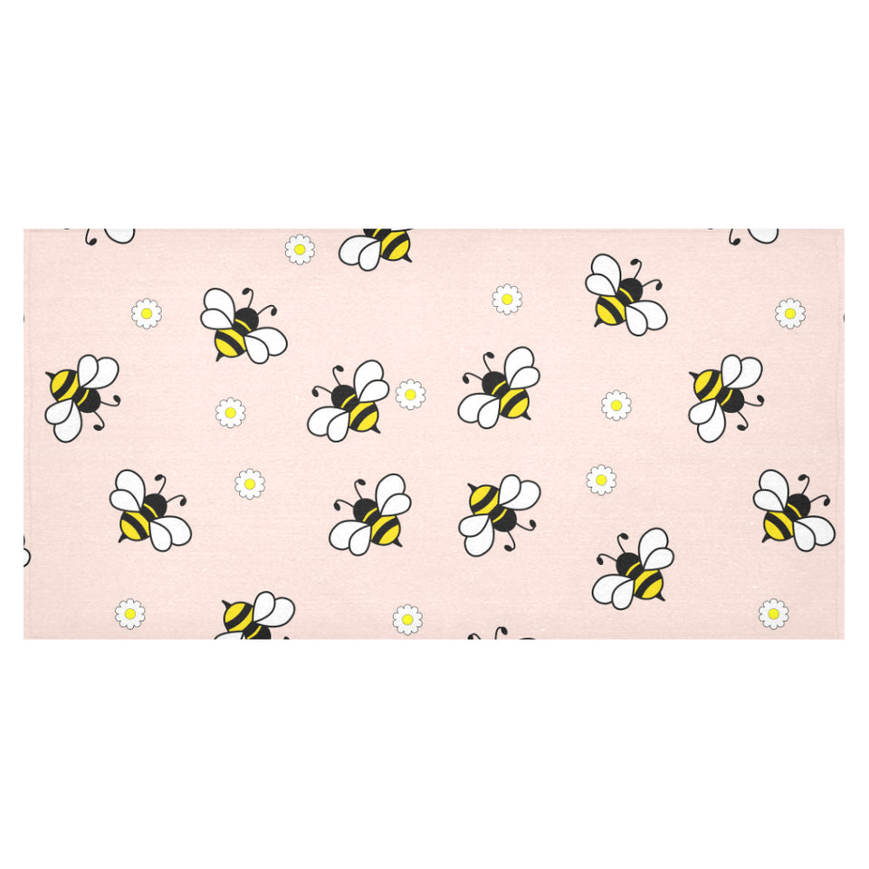 Cute bee flower pattern pink background Tablecloth