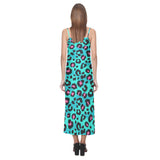 Green leopard skin print pattern V-Neck Open Fork Long Dress