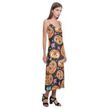 Pumpkin flowers spiderweb Halloween theme V-Neck Open Fork Long Dress