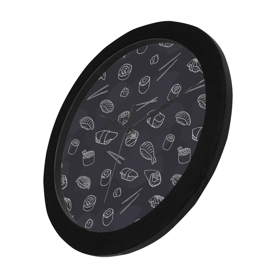 sushi pattern black background Elegant Black Wall Clock