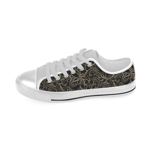 luxurious gold lotus waterlily black background Men's Low Top Canvas Shoes White