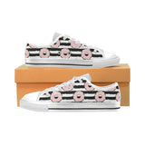 Donuts pink icing striped pattern Men's Low Top Canvas Shoes White