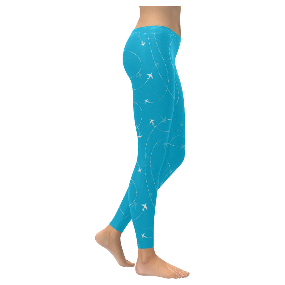Airplane destinations blue background Women's Legging Fulfilled In US