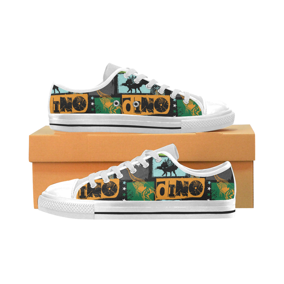dinosaurs print pattern Men's Low Top Canvas Shoes White