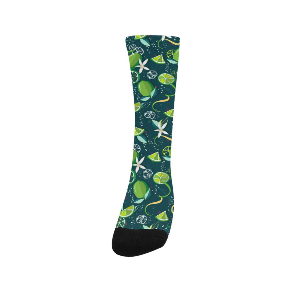 Lime ice flower pattern Crew Socks