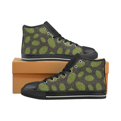 Hop pattern black background Women's High Top Canvas Shoes Black