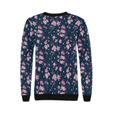 Pink sakura cherry blossom blue background Women's Crew Neck Sweatshirt