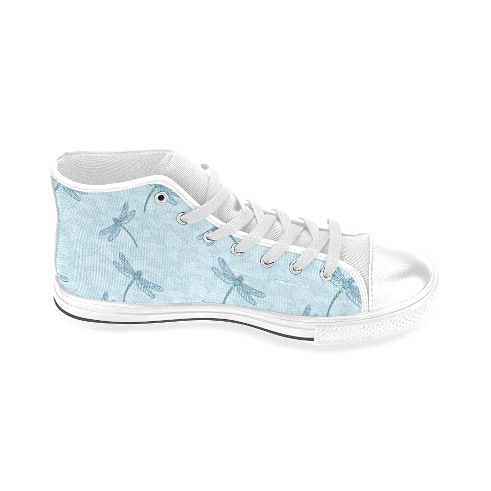 Dragonfly pattern blue background Men's High Top Canvas Shoes White