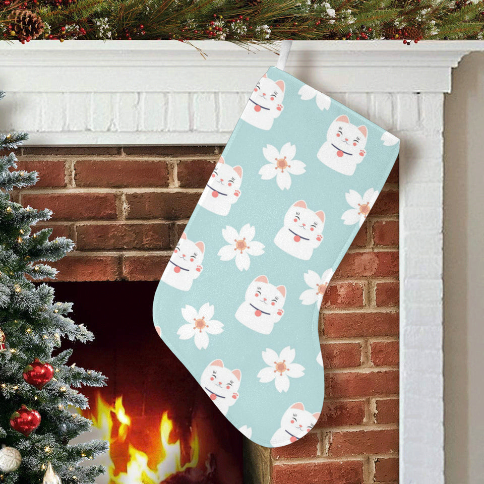 Maneki neko cat sakura Christmas Stocking