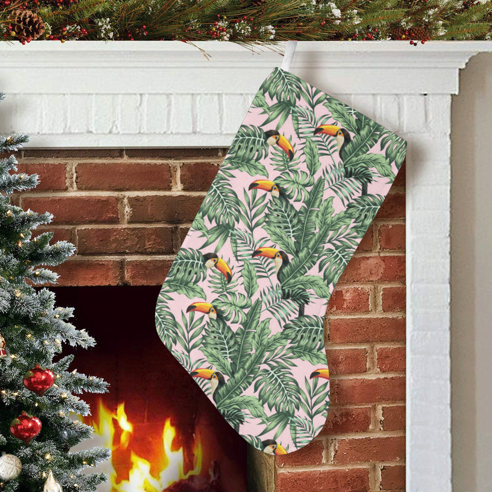 Toucan tropical green jungle palm pattern Christmas Stocking