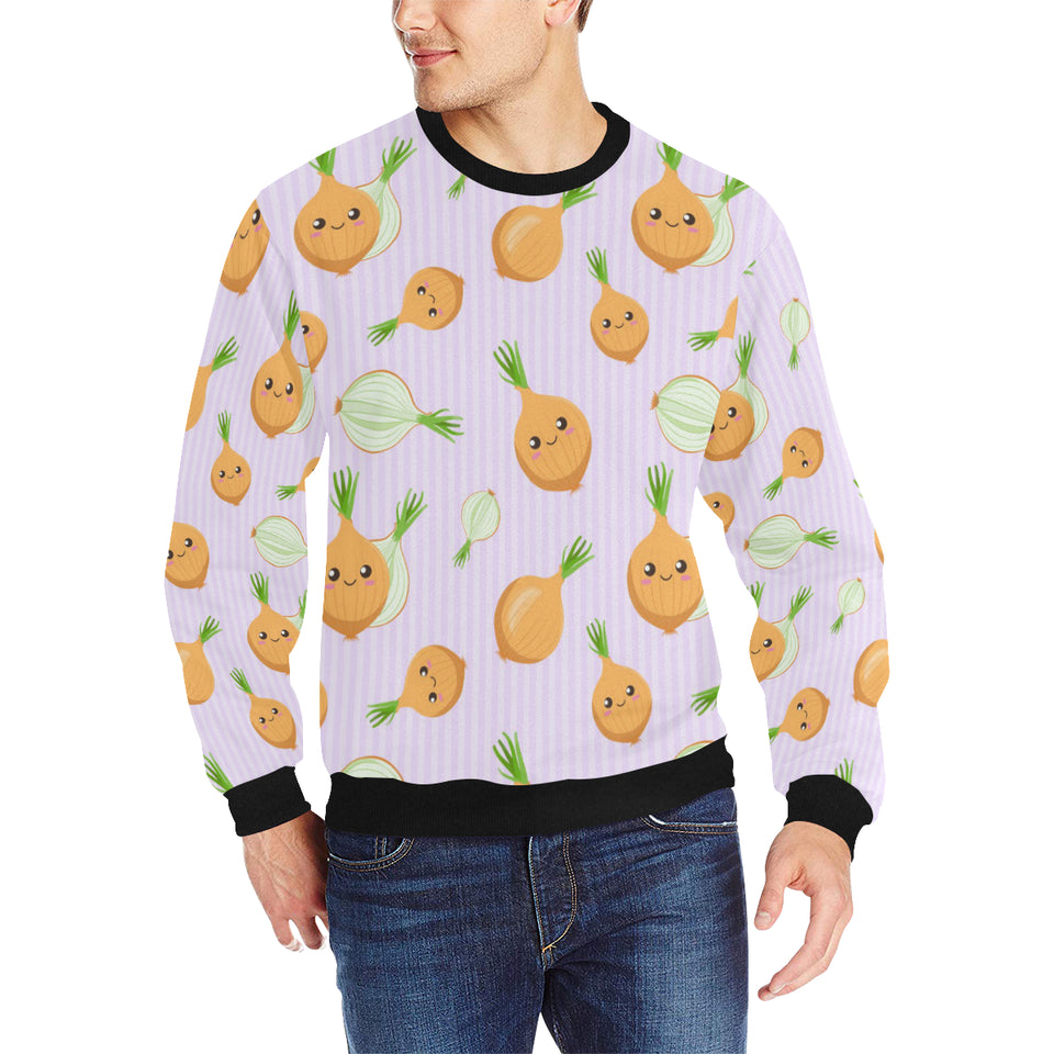 cute onions smiling faces purple background Men's Crew Neck Sweatshirt
