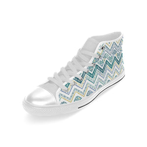 zigzag  chevron paint design pattern Men's High Top Canvas Shoes White