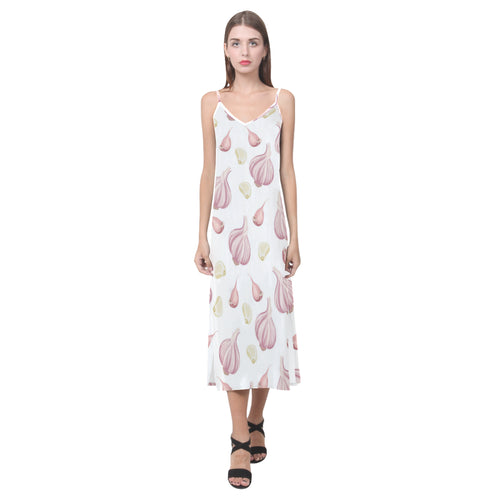 Garlic pattern V-Neck Open Fork Long Dress