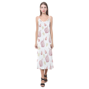 Garlic pattern V-Neck Open Fork Long Dress