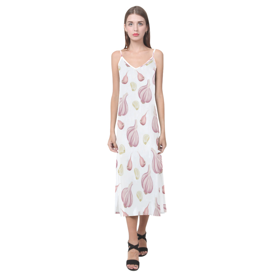Garlic pattern V-Neck Open Fork Long Dress