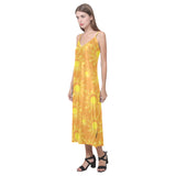 Sun orange background V-Neck Open Fork Long Dress
