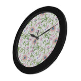 Beautiful pink lotus waterlily leaves pattern Elegant Black Wall Clock