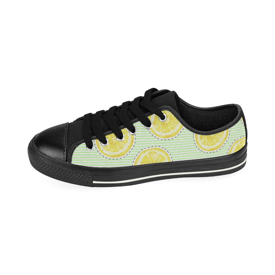 slice of lemon pattern Men's Low Top Canvas Shoes Black
