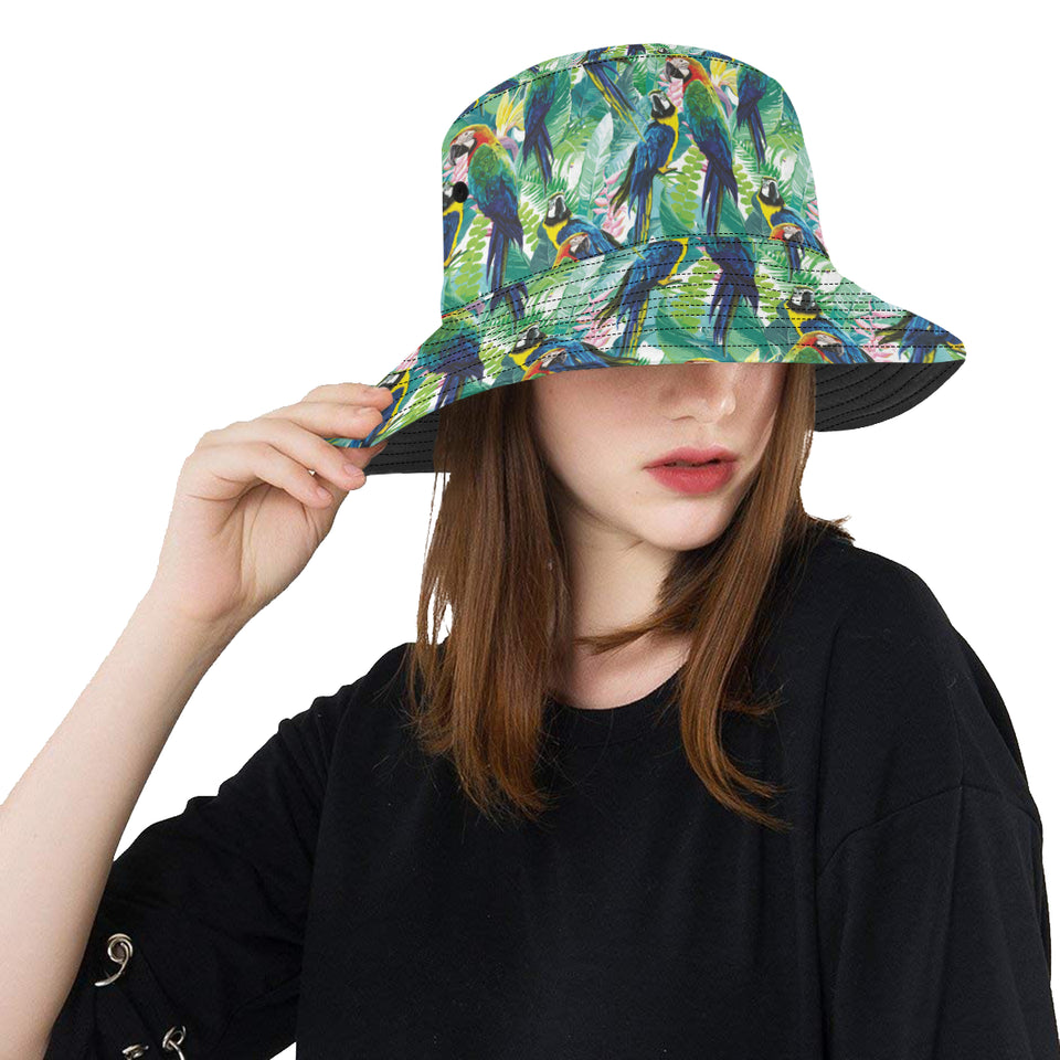 Colorful parrot exotic flower leaves Unisex Bucket Hat