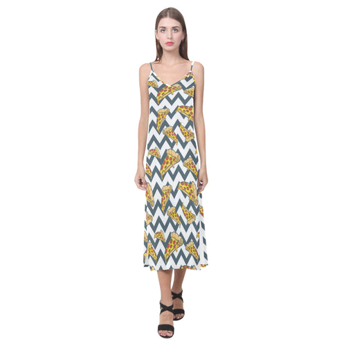 Pizza design pattern V-Neck Open Fork Long Dress