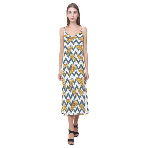 Pizza design pattern V-Neck Open Fork Long Dress