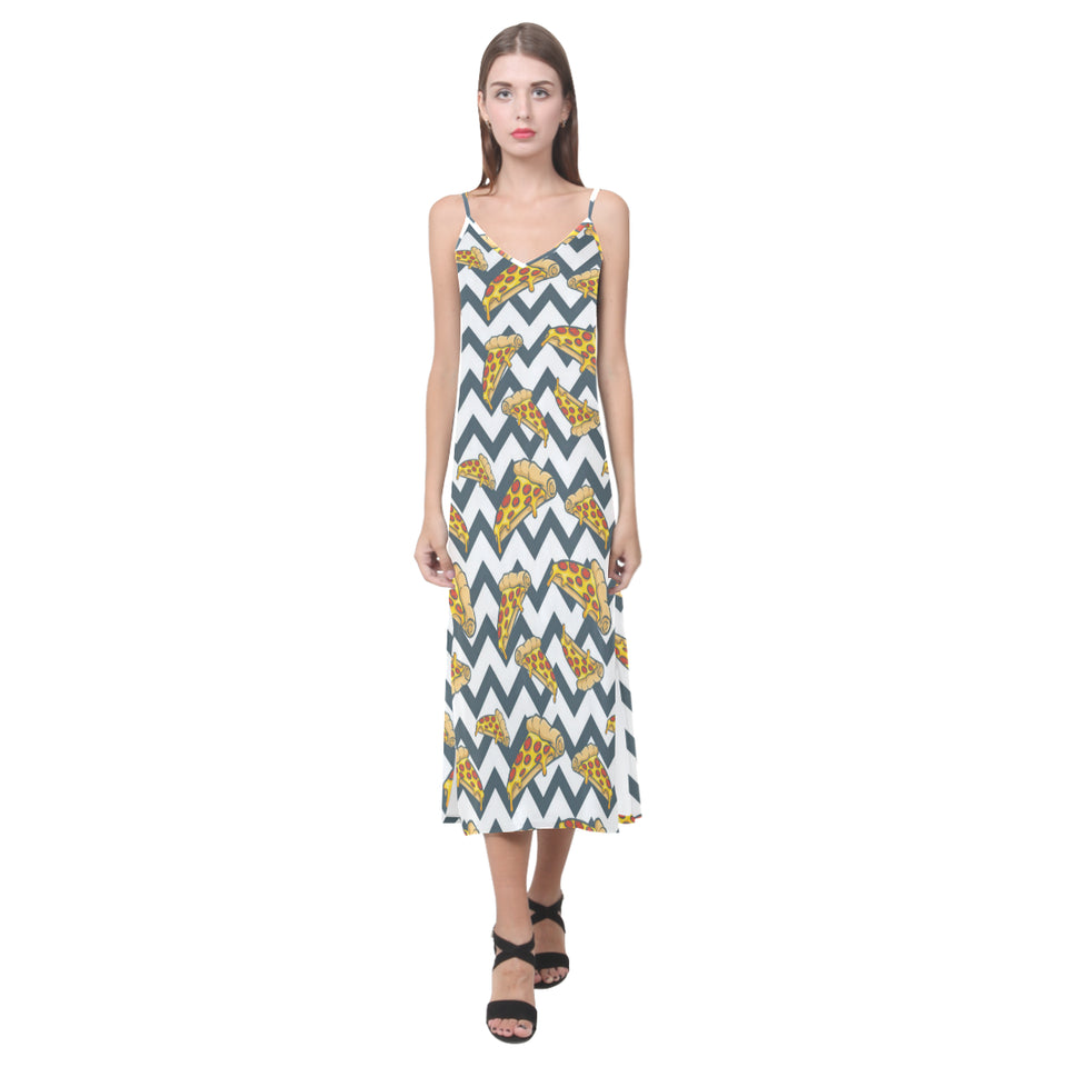 Pizza design pattern V-Neck Open Fork Long Dress
