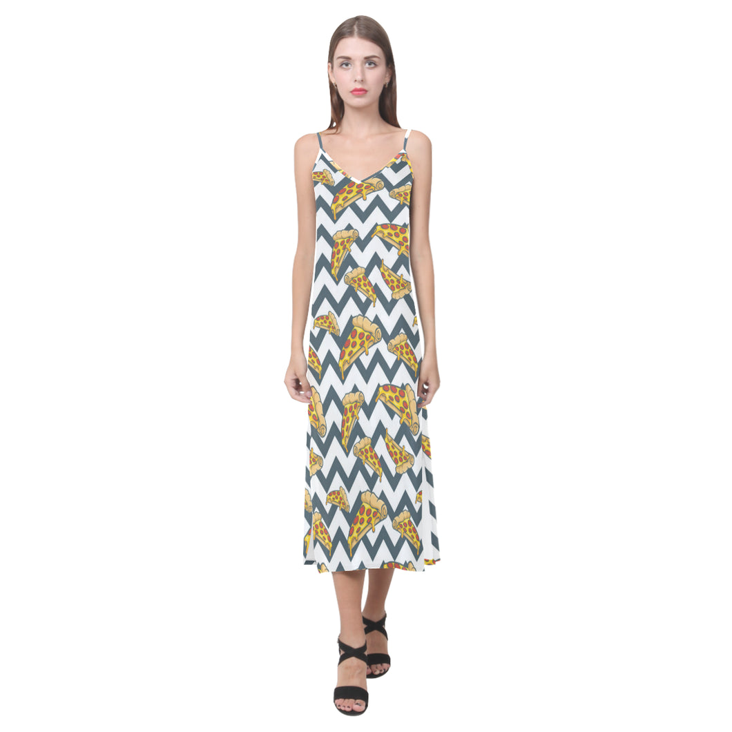Pizza design pattern V-Neck Open Fork Long Dress