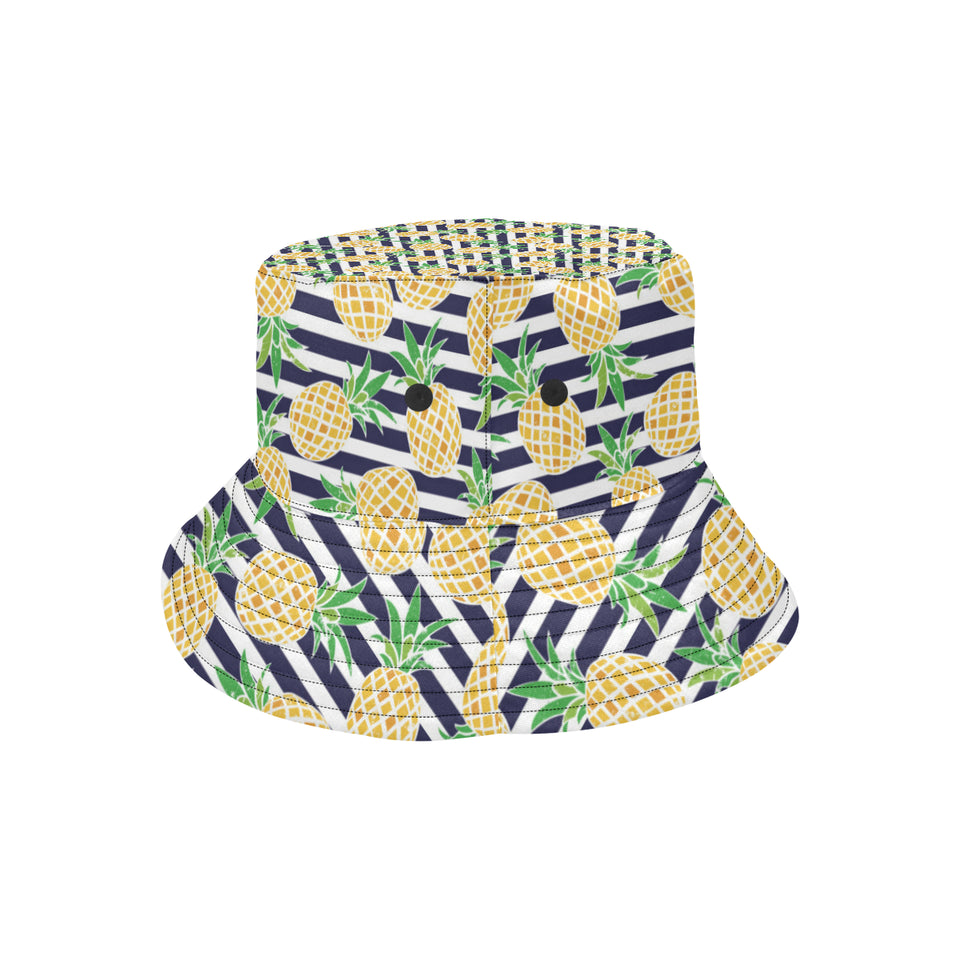 Pineapples pattern striped background Unisex Bucket Hat