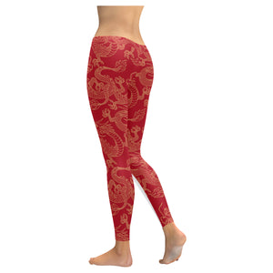 Gold dragons red background Women's Legging Fulfilled In US