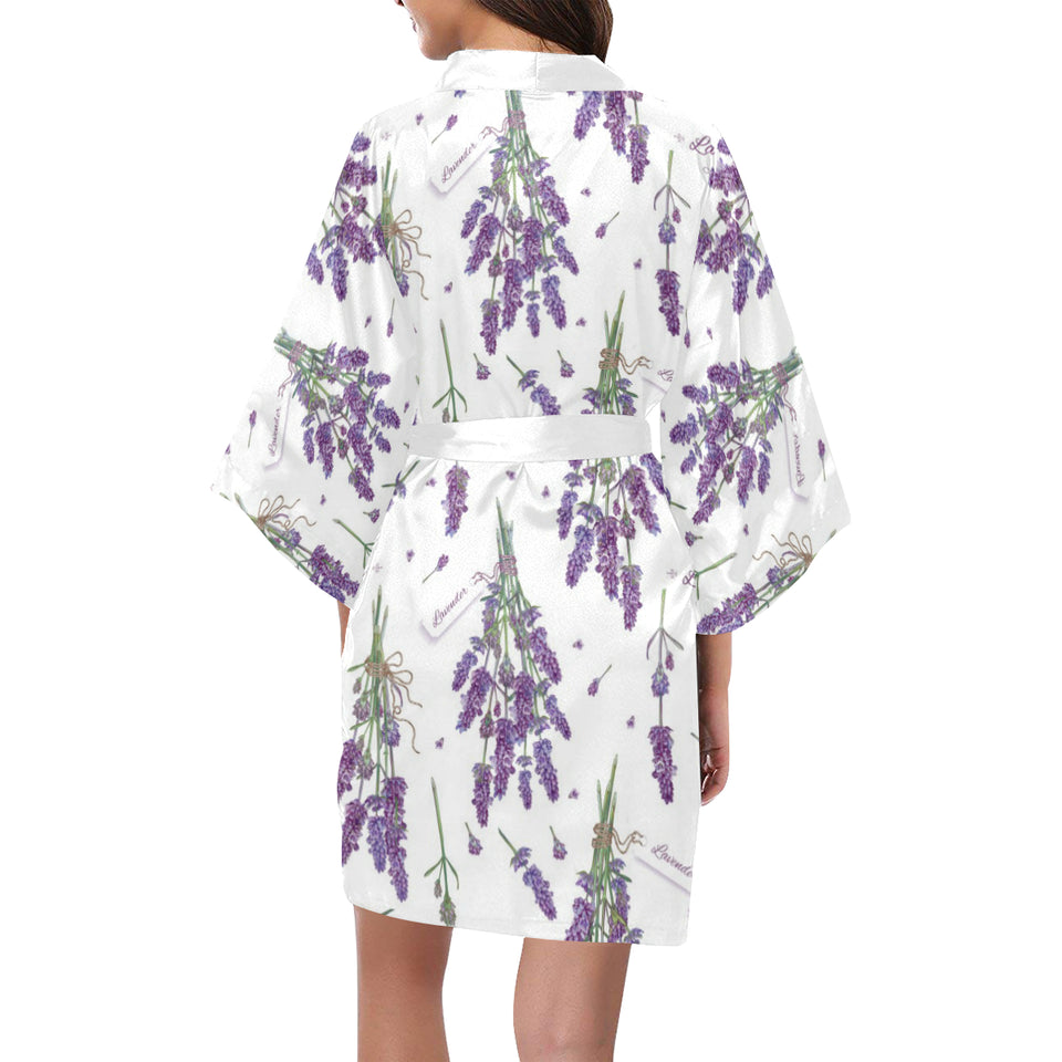 lavender flower design pattern Women's Short Kimono Robe