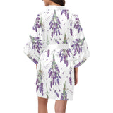 lavender flower design pattern Women's Short Kimono Robe