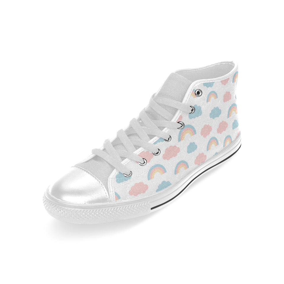 Cute rainbow clound pattern Men's High Top Canvas Shoes White