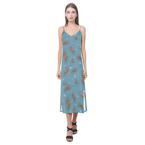 Sea otters pattern V-Neck Open Fork Long Dress