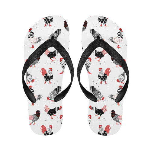 Cool rooster chicken cock floral ornament backgrou Unisex Flip Flops