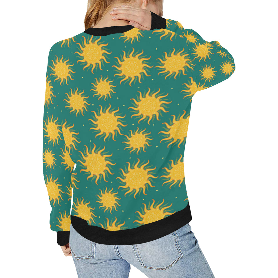 Sun green background Women's Crew Neck Sweatshirt