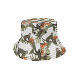 Monkey red hibiscus flower palm leaves floral patt Unisex Bucket Hat
