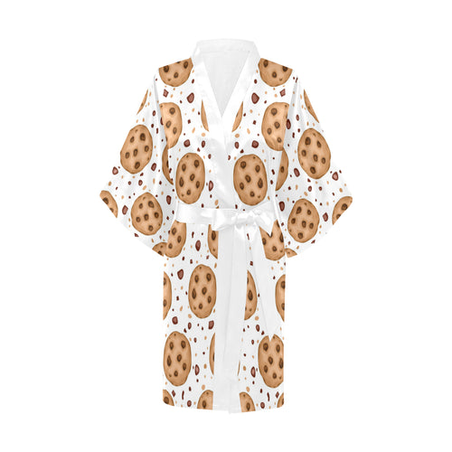 chocolate chip cookie pattern Women's Short Kimono Robe